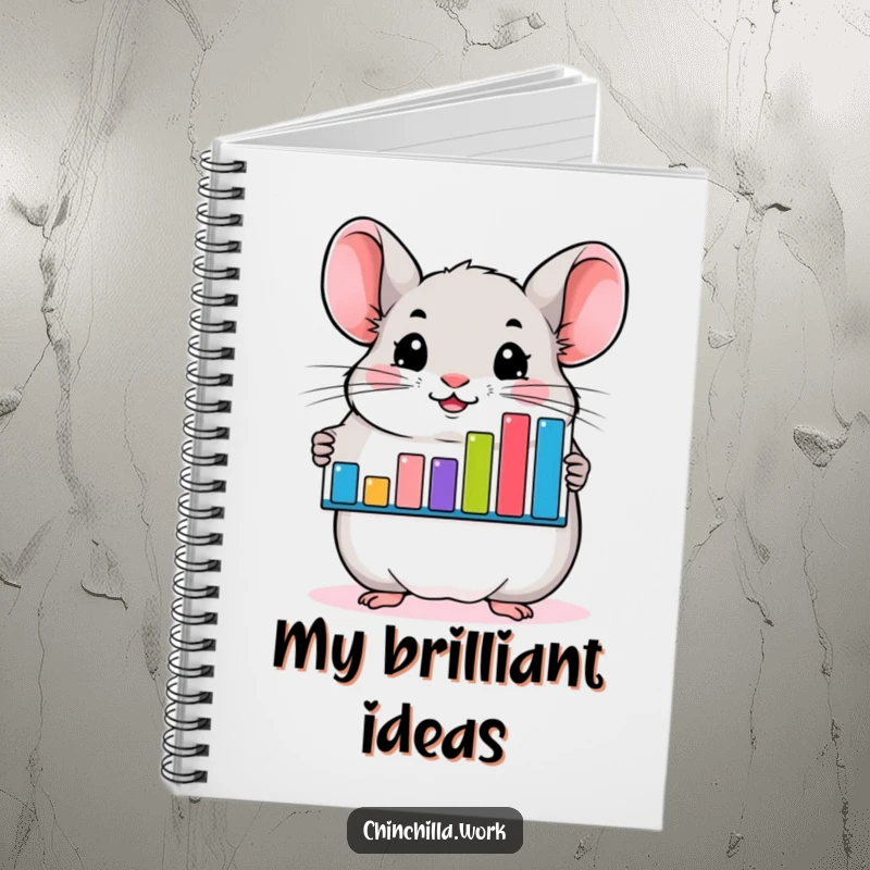 Funny chinchilla notebook with a smiling rodent and a bar graph, designed for jotting notes and creative ideas.