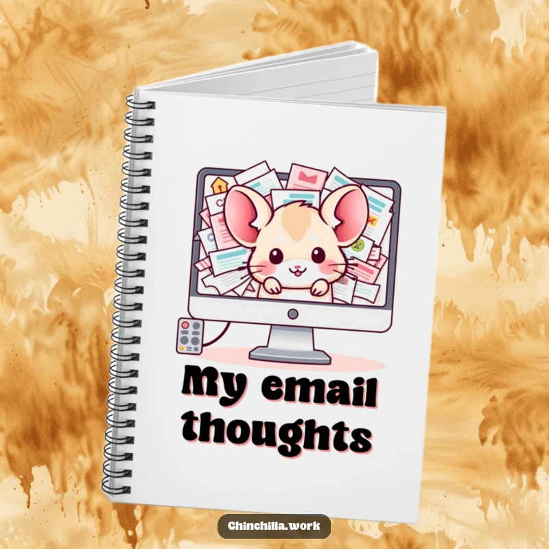 Funny Chinchilla Notebook: A kawaii office chinchilla peeks from a computer screen filled with an overwhelming, overflowing inbox.