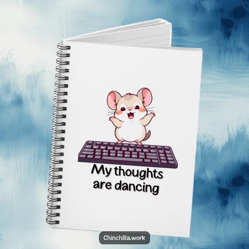 Funny notebook with a kawaii office chinchilla dancing on a keyboard, ideal for capturing creative and funny thoughts.