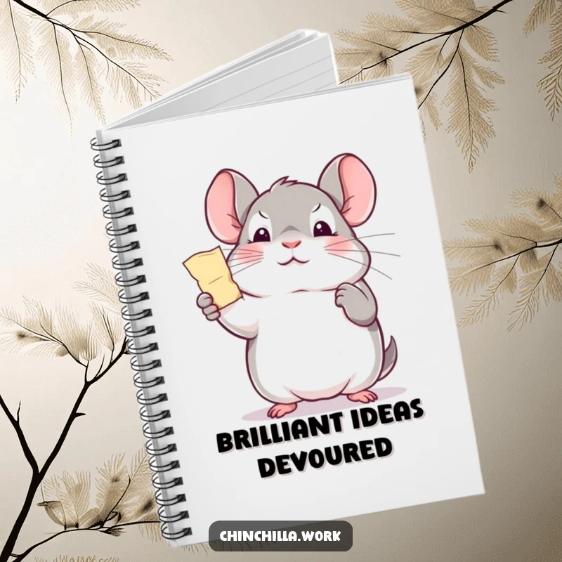 Funny office chinchilla notebook, triumphantly holding a paper shred, perfect for documenting successes with cute humor.