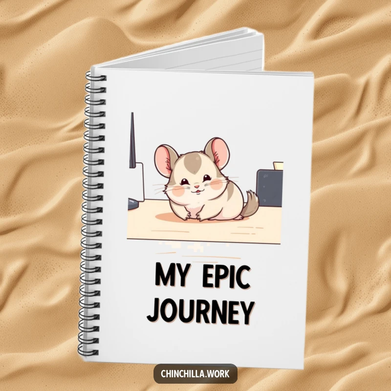 Funny sliding chinchilla notebook depicting a chinchilla comically sliding, perfect for jotting down creative ideas with humor.