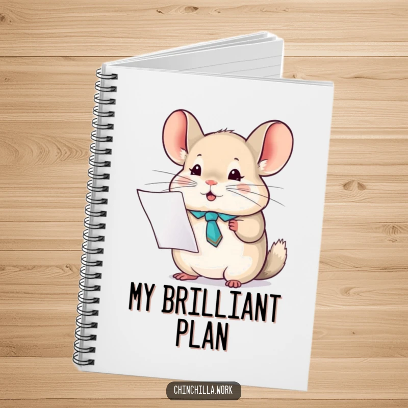 Funny chinchilla tie notebook featuring a character holding a report, ideal for notes, plans, and professional brainstorming.