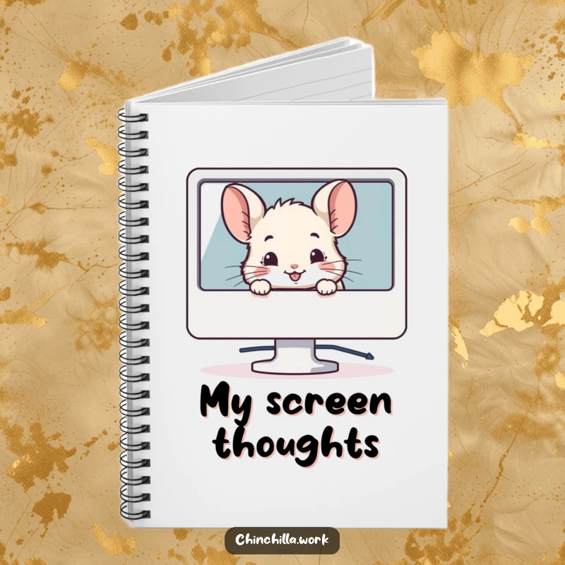 Funny notebook featuring a chinchilla peeking from behind a computer monitor with a smile, perfect for tech notes.
