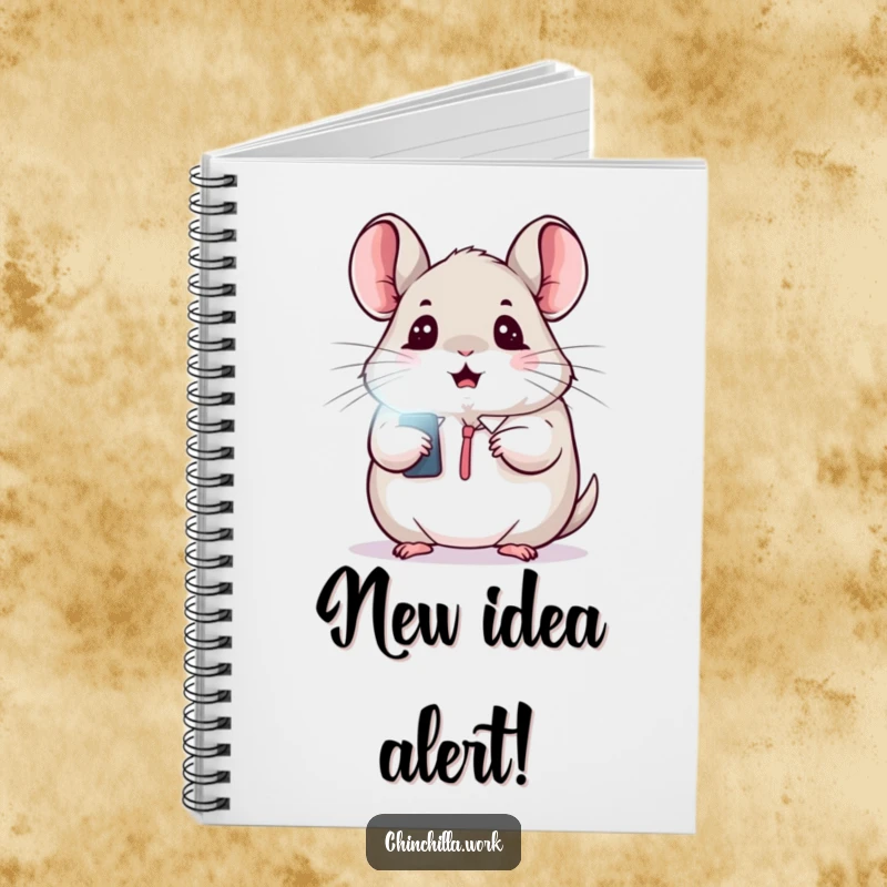 Funny notebook with a kawaii office chinchilla looking surprised at a flashing light, perfect for note-taking.