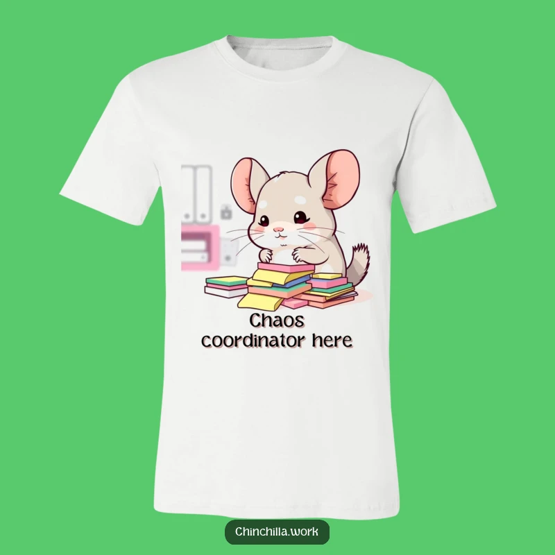 Funny Kawaii Office Chinchilla T-Shirt: Sticky Note Struggle, Comical Office Wear Gift