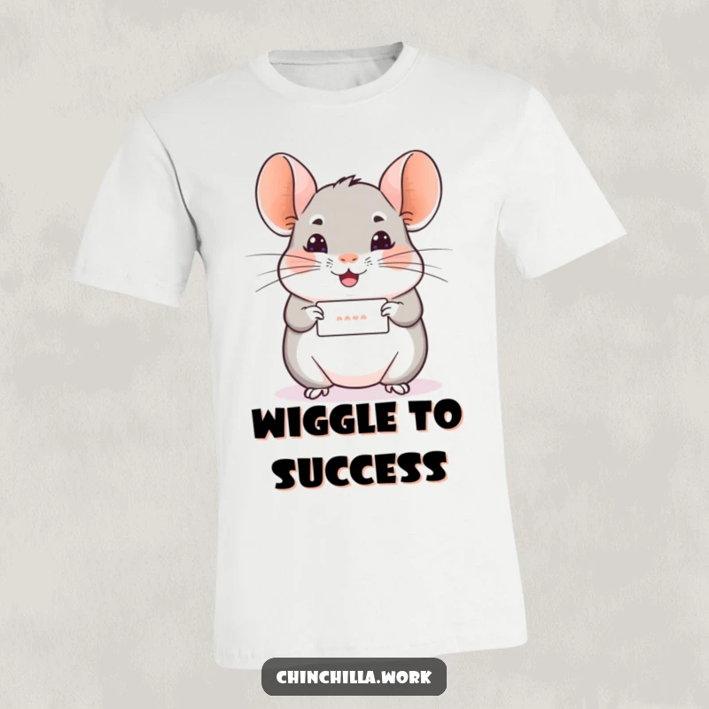 Funny Chinchilla T-Shirt: A chinchilla happily presents a tiny rolled message with a joyful wiggle, sharing positivity.