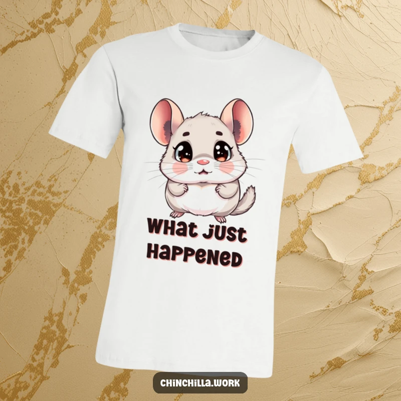 Funny chinchilla t-shirt showing a rodent with exaggerated wide eyes, shocked by a memo, expressing hilarious surprise.