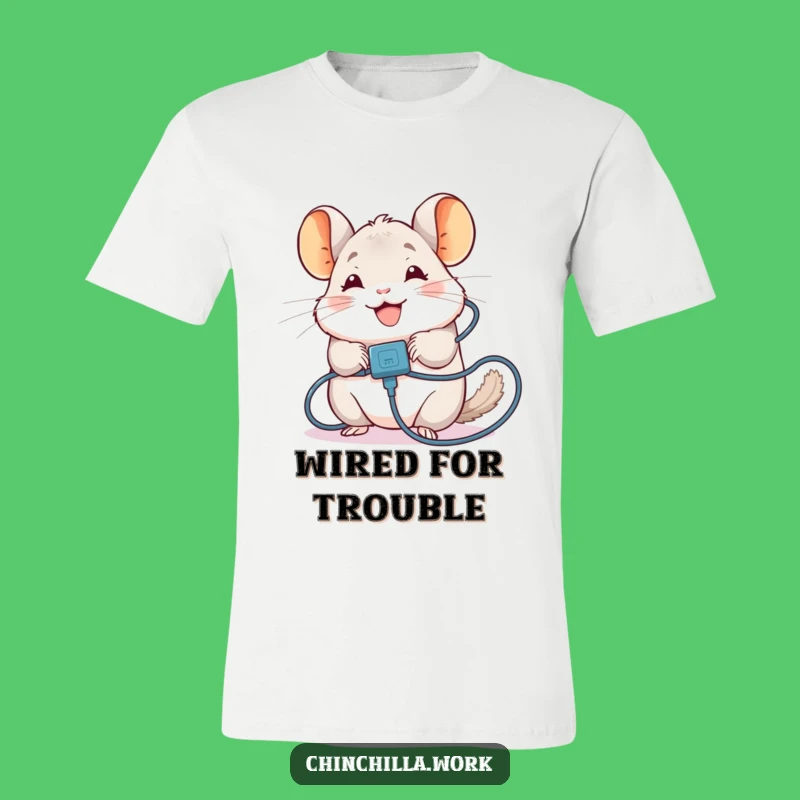 Funny Chinchilla T-Shirt: Tangled Cable Chinchilla Tech Struggle Tee