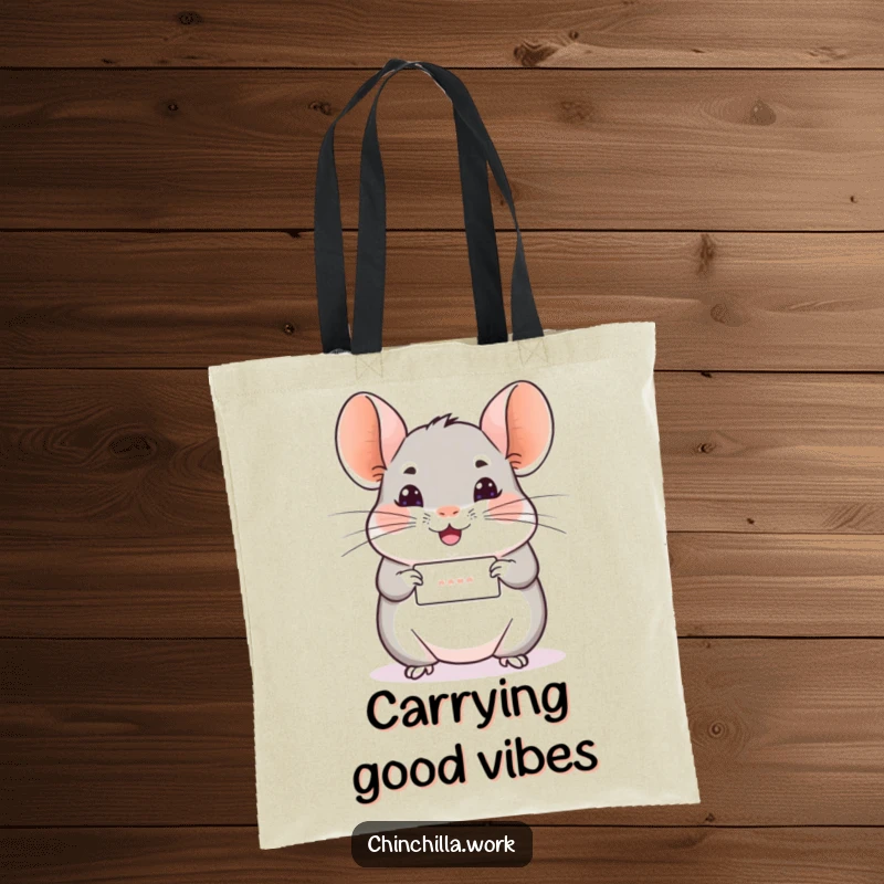 Funny Chinchilla Tote Bag: A chinchilla offers a tiny rolled message with a cheerful wiggle, a perfect carrier of good news.