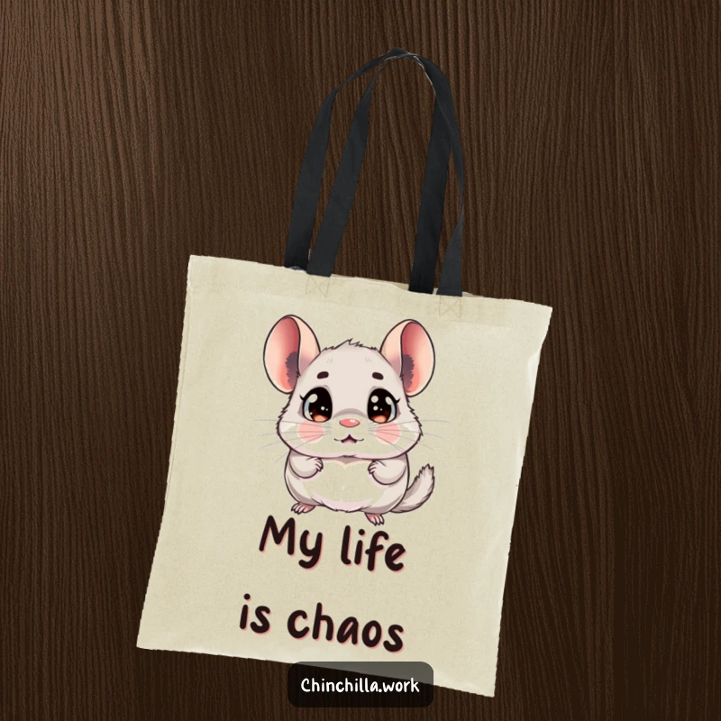 Funny chinchilla tote bag with a rodent sporting wide, surprised eyes, shocked by a memo – a hilarious accessory.